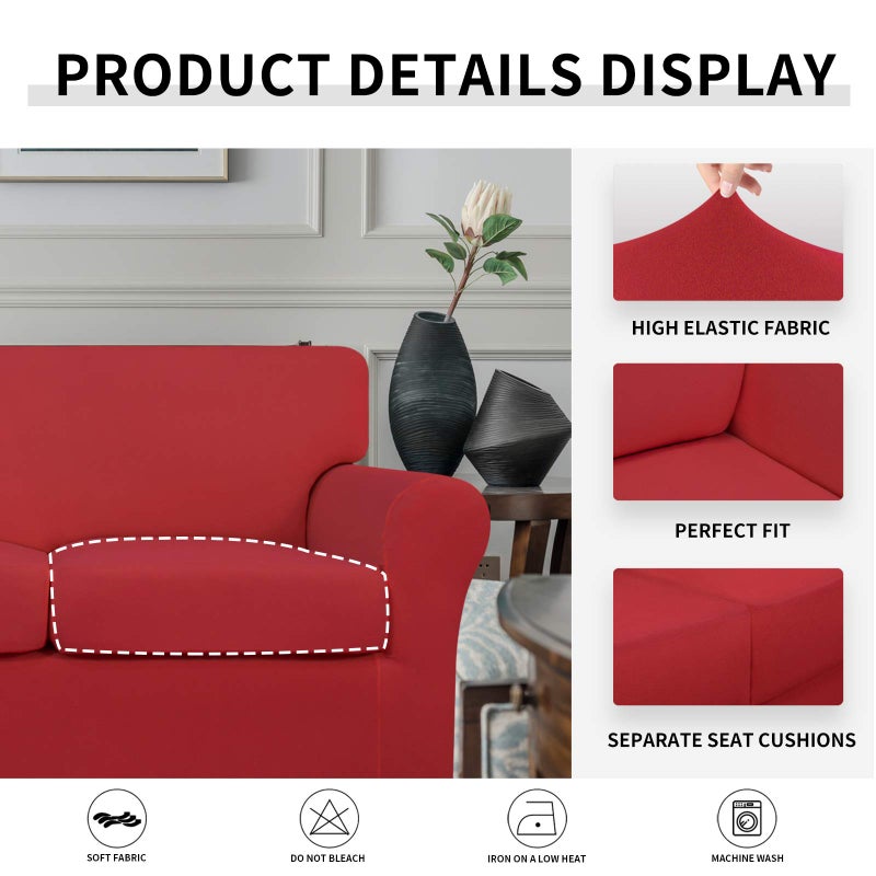 Easy-Going 4 Pieces Stretch Soft Couch Cover for Dogs - Washable Sofa Slipcover for 3 Separate Cushion Couch - Elastic Furniture Protector for Pets, Kids (Sofa, Christmas Red) - Image 4